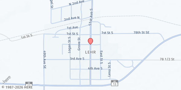 Map showing Lehr Lions Food Pantry at 401 E St, Lehr, ND