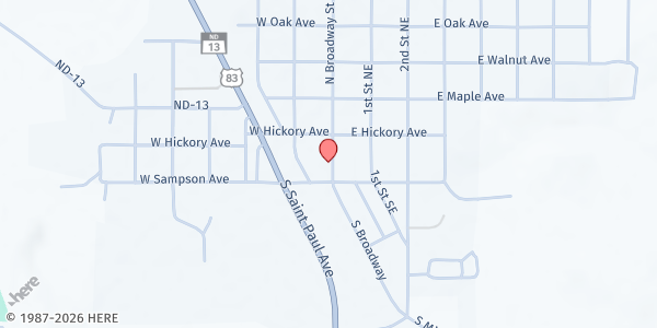 Map showing Emmons County Food Pantry - Food Distribution Center at 118 S Broadway St, Linton, ND