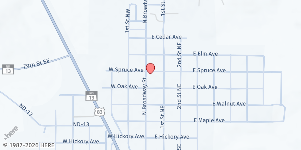 Map showing United Methodist Church at 419 N Broadway St, Linton, ND