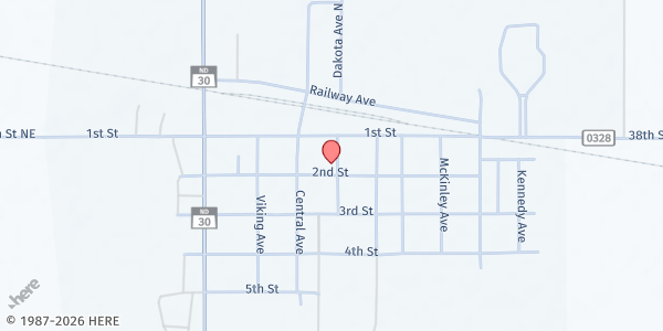 Map showing Maddock Community Food Pantry - Food Distribution Center at 309 Dakota Ave, Maddock, ND