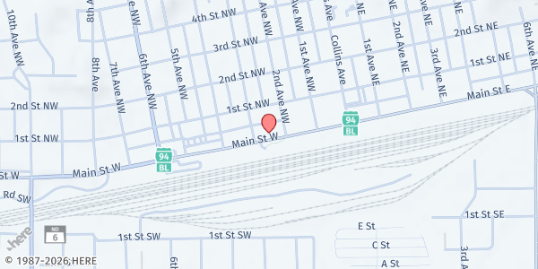 Map showing Aid Inc Self Help Pantry - Food Distribution Center at 314 W Main St, Mandan, ND