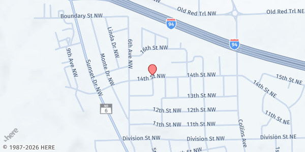 Map showing Mandan Eagles Club at 1400 Collins, MANDAN, ND