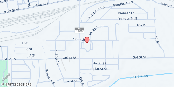 Map showing Spirit of Life Catholic Church at 801 1st St SE, Mandan, ND
