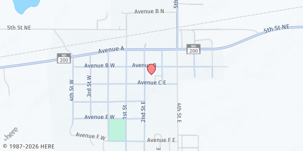 Map showing Sheridan County Food Shelf at 215 2nd Street East, McClusky, ND