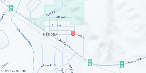 Map showing Medora Lutheran Church at 490 Broadway, Medora, ND