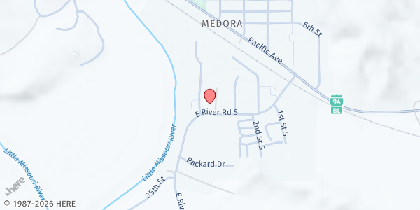 Map showing Theodore Roosevelt Medora Foundation at 405 E River Rd S, Medora, ND