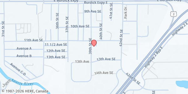 Map showing Domestic Violence Crisis Center at 3900 11th Ave. SE, Minot, ND