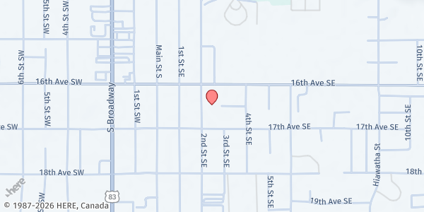 Map showing Immanuel Baptist Soup Kitchen at 1615 2nd St SE, Minot, ND