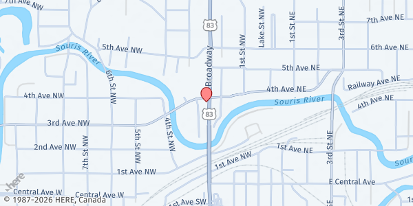 Map showing Kenmare Food Pantry at 117 2nd St. NW, Minot, ND