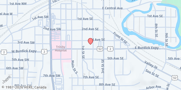 Map showing Milton Young Towers Food Pantry at 310 2nd St SE, Minot, ND