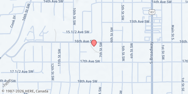 Map showing Our Lady of Grace Catholic Church at 707 16th Ave SW, Minot, ND