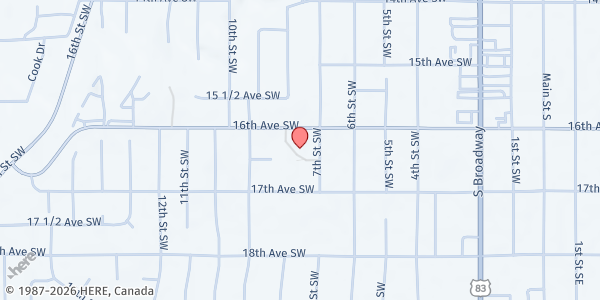 Map showing Our Lady of Grace Food Pantry at 707 16th Ave SW, Minot, ND
