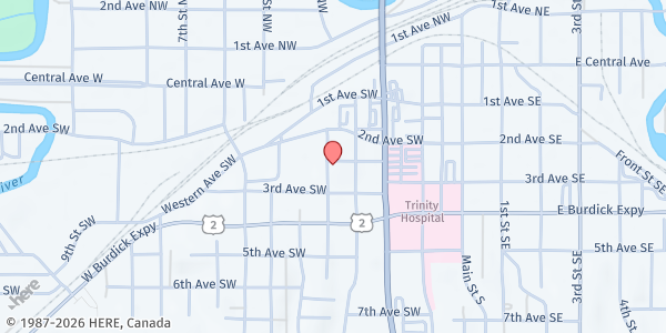 Map showing Salvation Army - Minot at 315 Western Ave, Minot, ND