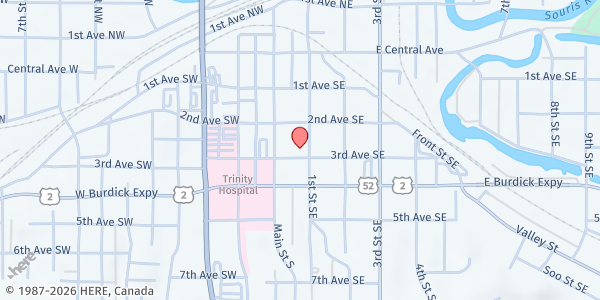 Map showing St. Leo the Great Catholic Church at 218 1st St SE, Minot, ND