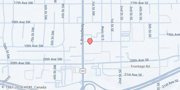 Map showing The Lord's Cupboard Food Pantry at 1901 S Broadway STE 2, Minot, ND