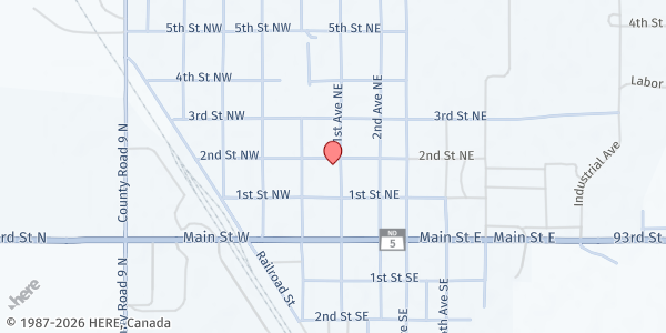 Map showing Zion Lutheran Church at 203 1st Ave. NE, Mohall, ND