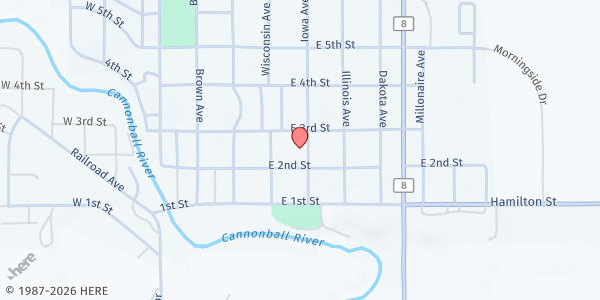 Map showing Mott Food Pantry - Food Distribution Center at 212 Iowa Ave, Mott, ND