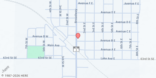Map showing Logan County Social Services at 301 Broadway St., Napoleon, ND