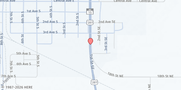 Map showing Hunger Free Food Pantry at 436 1st St Ave N, New Rockford, ND