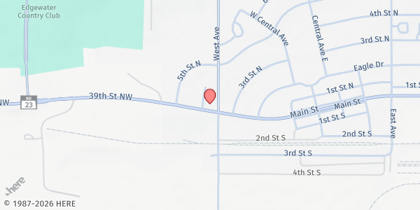 Map showing Gospel Tabernacle at 101 4th Pl, New Town, ND