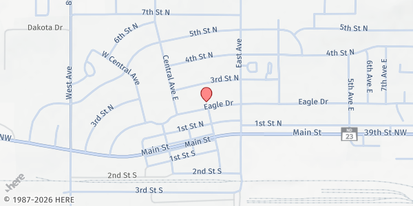 Map showing New Town Baptist Fellowship at 418 Eagle Dr, New Town, ND