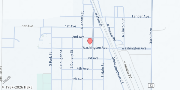 Map showing Northwood ELCA Food Pantry at 6 Raymond St N, Northwood, ND