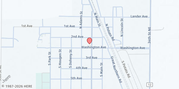 Map showing Northwood Food Pantry at 6 Raymond St N, Northwood, ND