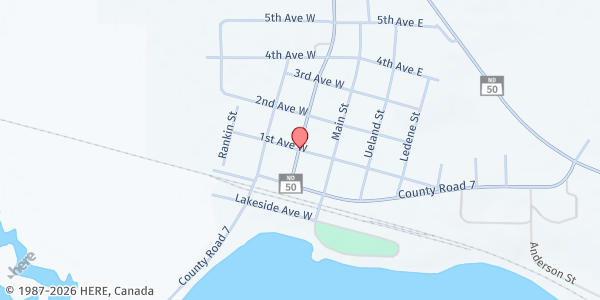 Map showing Powers Lake Food Pantry at 201 1st Ave. W, Powers Lake, ND