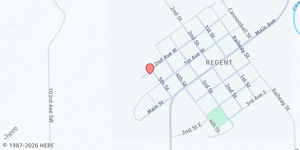 Map showing St Henry's Church at 150 5th St, Regent, ND