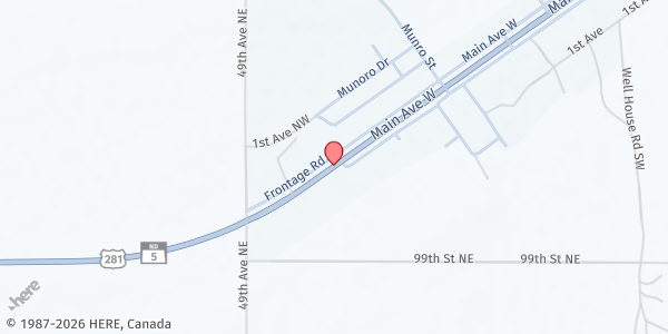 Map showing Dakota Prairie CAA Rolla - Food Distribution Center at 1104 ND-5, Rolla, ND