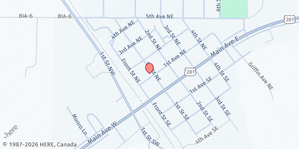 Map showing Presbyterian Church of Rolla & Saint John at 101 1st St NE, Rolla, ND