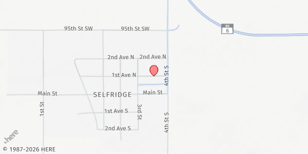 Map showing Selfridge Assembly of God at 110 1st Ave N, Selfridge, ND