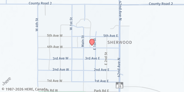Map showing Sherwood United Methodist Church at 40 4th Ave N, Sherwood, ND