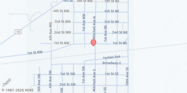 Map showing First Presbyterian Church of Steele at 101 1st St NW, Steele, ND