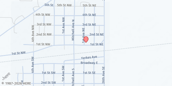Map showing Kidder County Food Pantry at 202 1st St Ave NW, Steele, ND