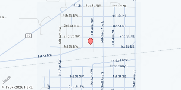Map showing Kidder County Food Pantry at 202 1st Ave. NW, Steele, ND