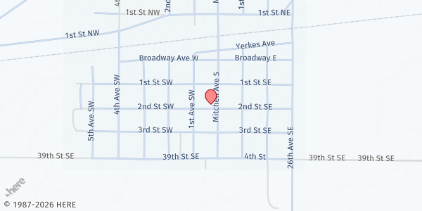 Map showing Steele United Methodist Churches at 102 2nd St SW, Steele, ND