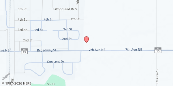 Map showing Thompson Community Food Pantry at St. Matthew's Lutheran Church at 701 Broadway St., Thompson, ND