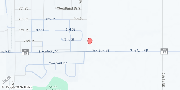 Map showing Thompson Community Food Pantry - Food Distribution Center at 701 Broadway St, Thompson, ND