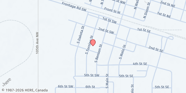 Map showing Tioga Community Food Pantry at 313 S Torning St, Tioga, ND