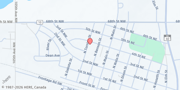 Map showing Tioga Community Food Pantry at First Lutheran Church at 313 S Torning St., Tioga, ND