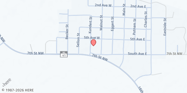 Map showing The Lord's Pantry at 515 Kundert St, Turtle Lake, ND