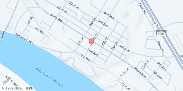 Map showing McLean Family Resource Center at 205 7th St, Washburn, ND
