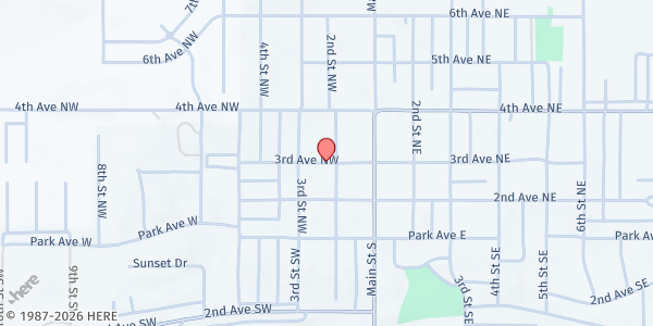 Map showing McKenzie County Food Pantry at 201 3rd Ave. NW, Watford City, ND