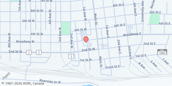 Map showing Faith United Methodist Church at 219 1st Ave. W, Williston, ND