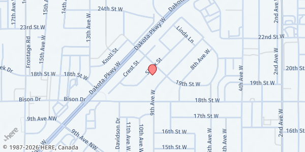 Map showing Resources in Williams County at 1821 9th Ave. W, Williston, ND