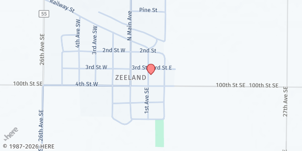 Map showing St Andrew's Catholic Church at 305 1st Ave SE, Zeeland, ND