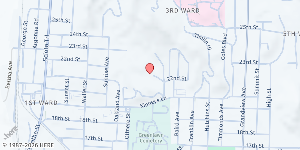 Map showing St. Francis Catholic Outreach Center at 2311 Stockham Lane, 3rd Ward, OH