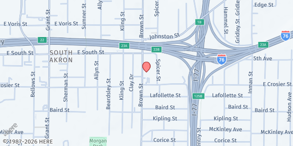 Map showing Akron Bible Church - Hope Cafe at 340 E. South St., Akron, OH