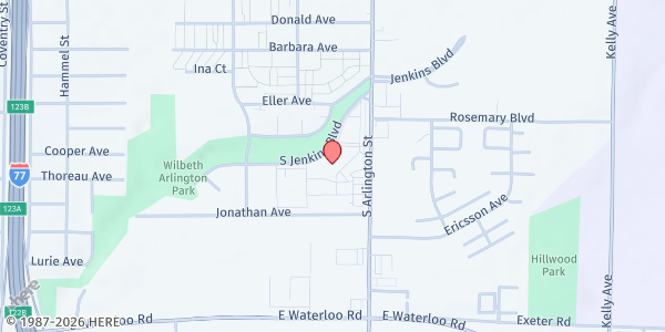 Map showing AxxessPointe Community Health - Food Pantry at 1400 South Arlington St., Akron, OH